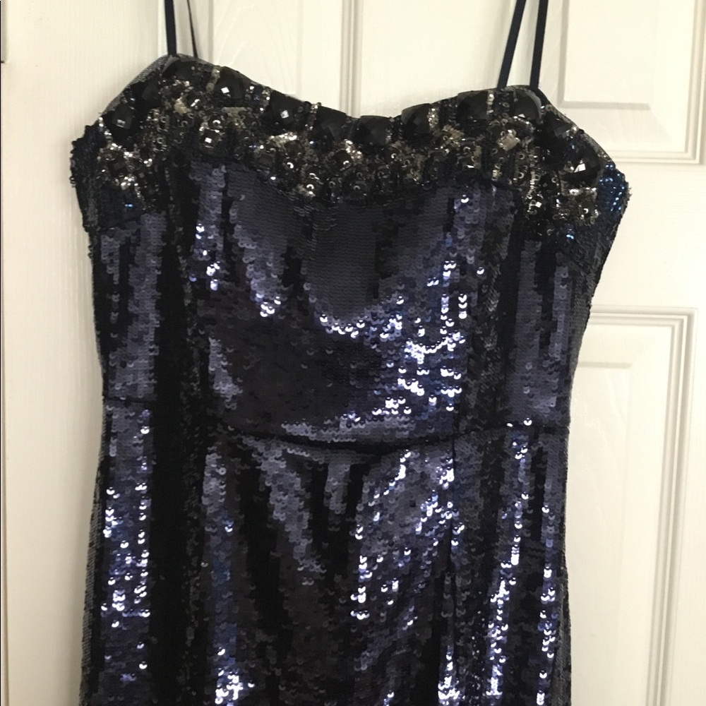 NWT Aidan Mattox navy sequined prom dress - Picture 5 of 5